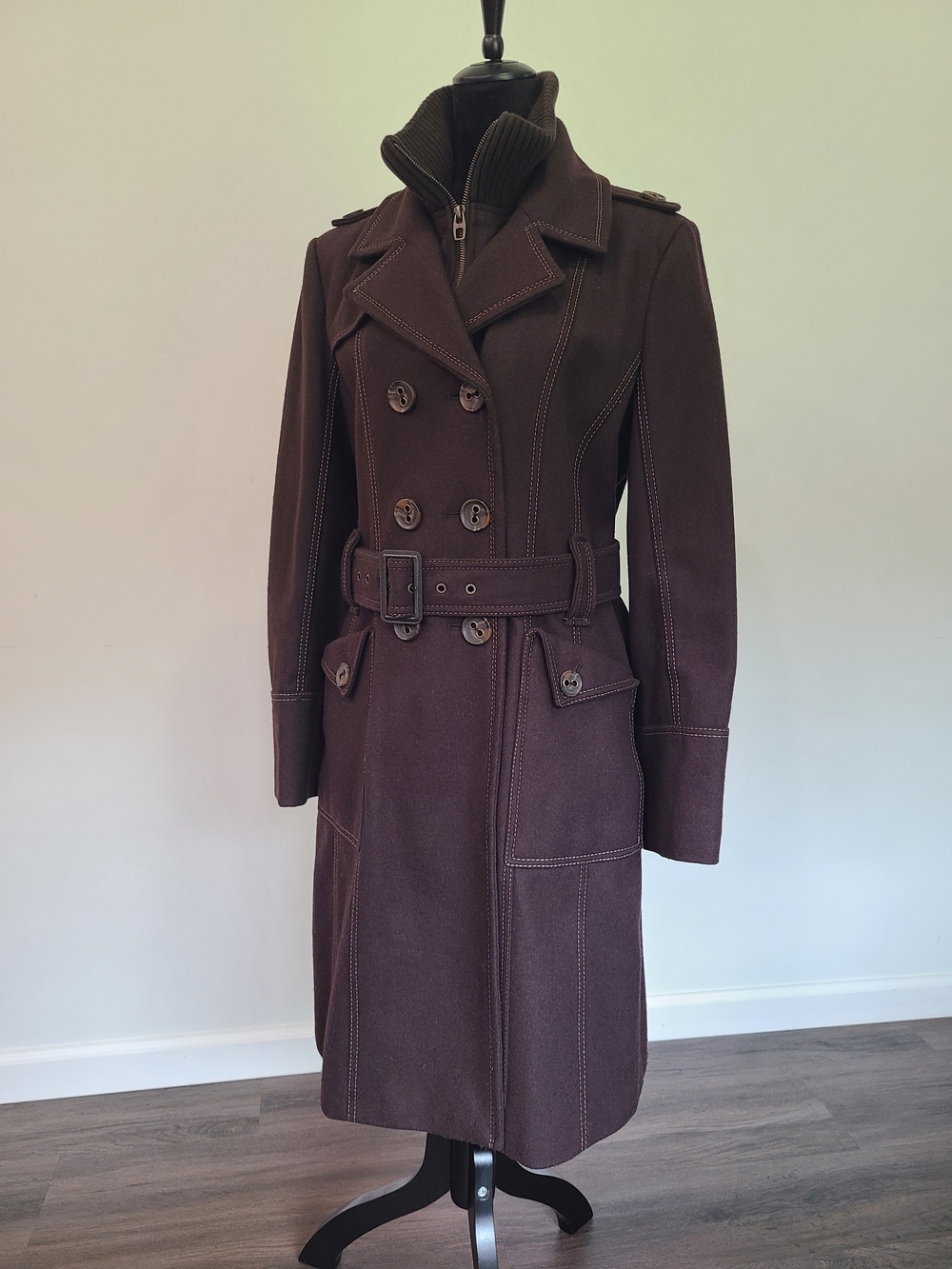 Mystic Double-Breasted Belted Trench Coat in Dark Brown